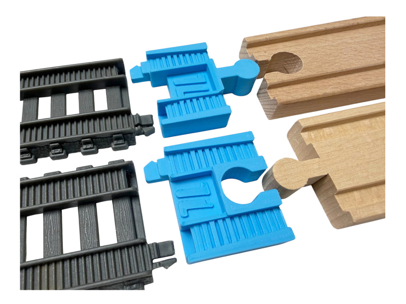 TrainLab adapter pair for connecting TrackMaster 2014 and wooden railway track
