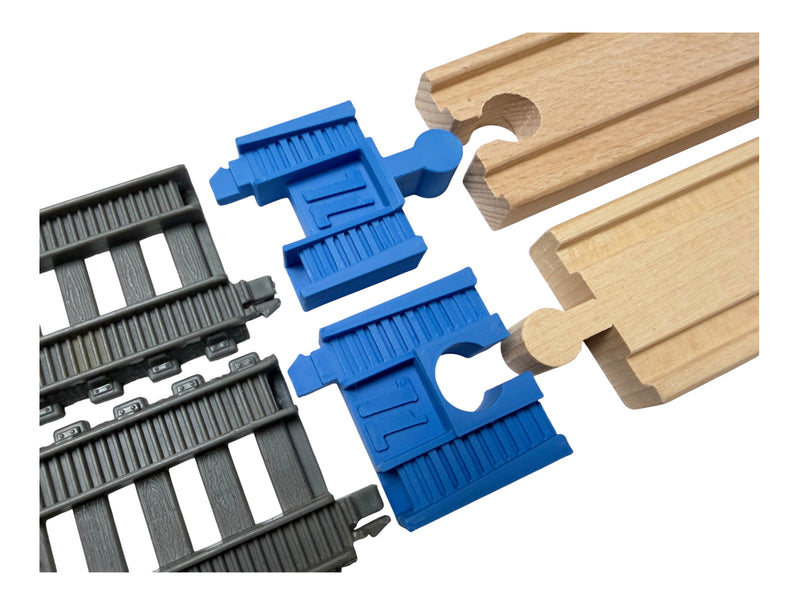 TrainLab adapter pair for connecting TrackMaster 2014 and wooden railway track