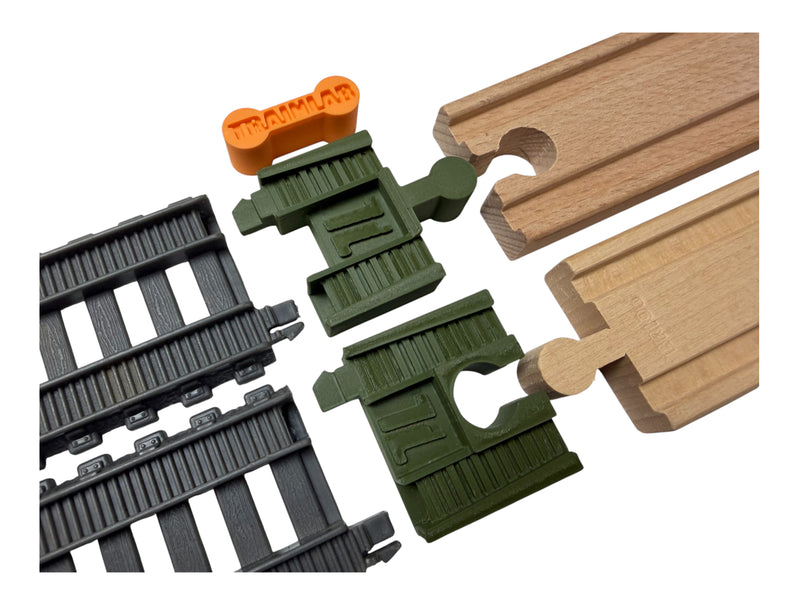 TrainLab adapter pair for connecting TrackMaster 2014 and wooden railway track