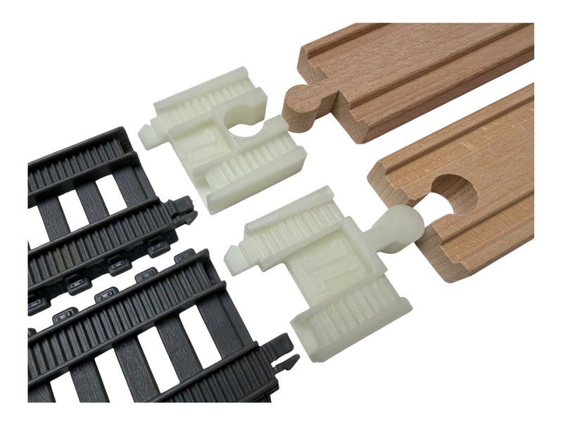 TrainLab adapter pair for connecting TrackMaster 2014 and wooden railway track