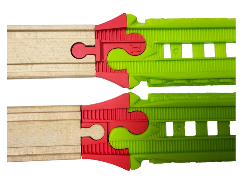 Easy Connect to wooden railway adapters joining plastic and wood tracks