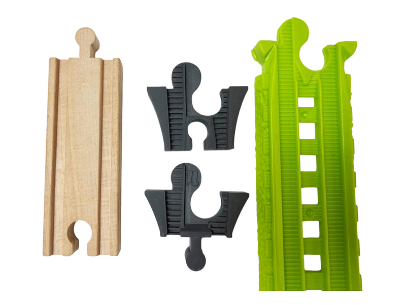 Easy Connect to wooden railway adapters joining plastic and wood tracks