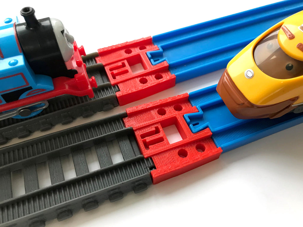 Trainlab adapters compatible with trackmaster (2014+) to plarail (blue) train track tracks (2pc)